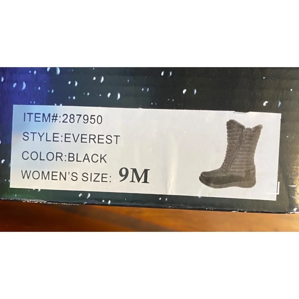 New Totes Everest Women's Size 9M Black Snow Boots‎ Double Zippers Quilted Look